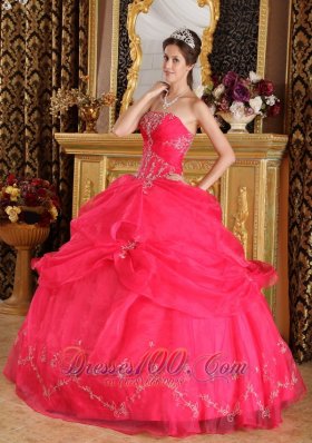 Coral Red Appliques Strapless Sweet 16 Dress Designer