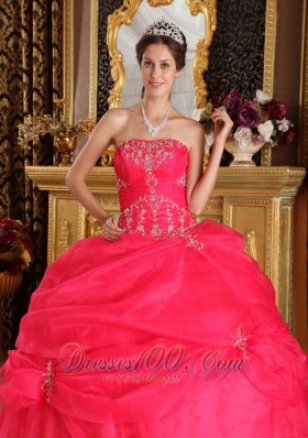 Coral Red Appliques Strapless Sweet 16 Dress Designer