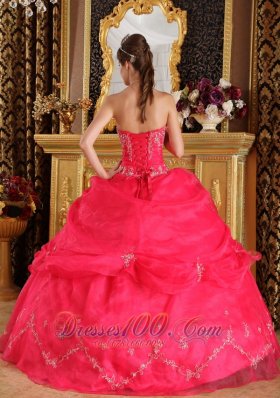 Coral Red Appliques Strapless Sweet 16 Dress Designer