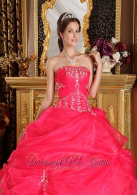 Coral Red Appliques Strapless Sweet 16 Dress Designer