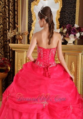 Coral Red Appliques Strapless Sweet 16 Dress Designer