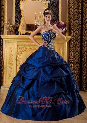 Navy Blue Sweetheart Appliques Floor-length Quinceanera Dress