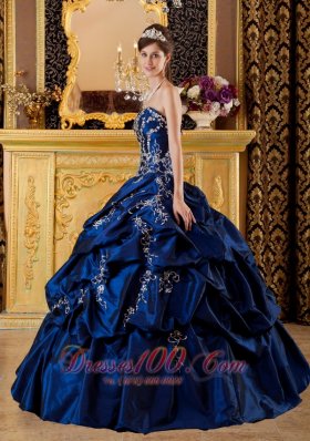 Navy Blue Sweetheart Appliques Floor-length Quinceanera Dress