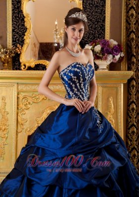 Navy Blue Sweetheart Appliques Floor-length Quinceanera Dress