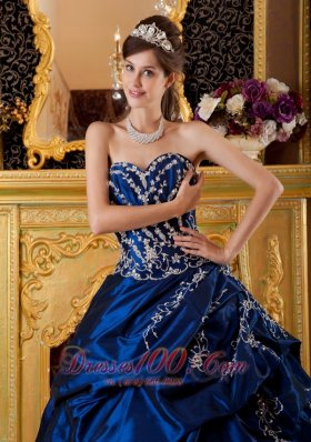 Navy Blue Sweetheart Appliques Floor-length Quinceanera Dress