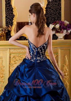 Navy Blue Sweetheart Appliques Floor-length Quinceanera Dress