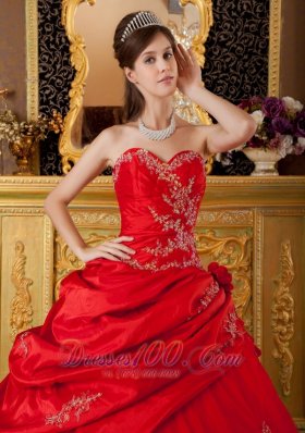 Red Appliques Sweetheart Floor-length Quinceanera Dress