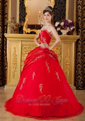 Red Appliques Sweetheart Floor-length Quinceanera Dress