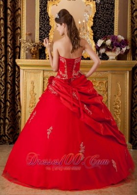 Red Appliques Sweetheart Floor-length Quinceanera Dress