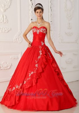 Red Sweet 16 Dress Sweetheart Embroidery and Beading