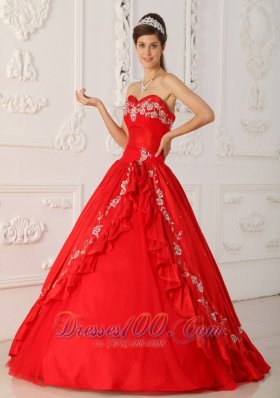 Red Sweet 16 Dress Sweetheart Embroidery and Beading