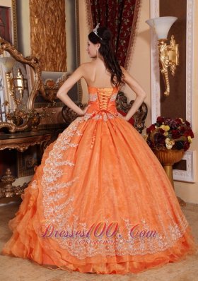 Orange Red Appliques Ruffles Sweetheart Quinceanera Dress