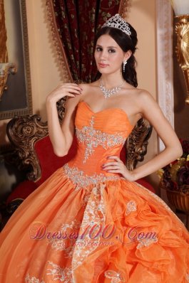 Orange Red Appliques Ruffles Sweetheart Quinceanera Dress