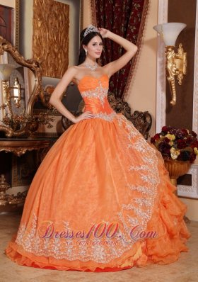 Orange Red Appliques Ruffles Sweetheart Quinceanera Dress