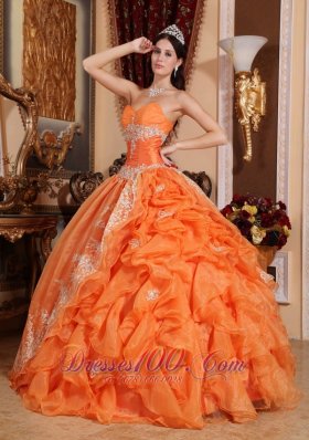 Orange Red Appliques Ruffles Sweetheart Quinceanera Dress