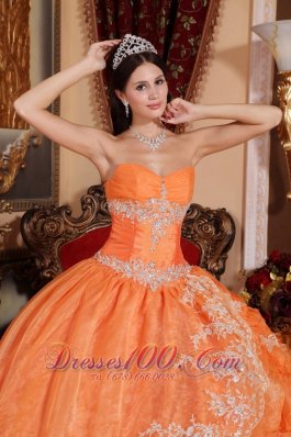 Orange Red Appliques Ruffles Sweetheart Quinceanera Dress