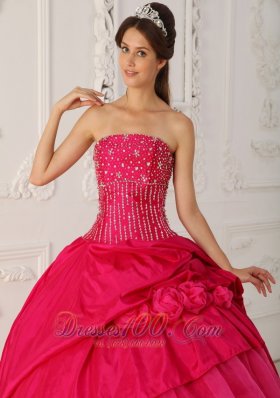 Hot Pink Organza and Taffeta Floor-length Quinceanera Dress