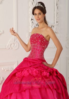 Hot Pink Organza and Taffeta Floor-length Quinceanera Dress