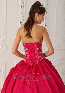 Hot Pink Organza and Taffeta Floor-length Quinceanera Dress