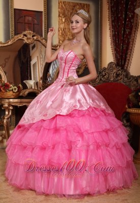 Under 200 Rose Pink Quinceanera Dress Embroidery Layers