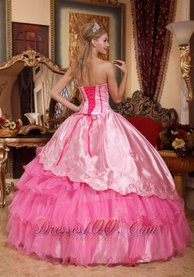 Under 200 Rose Pink Quinceanera Dress Embroidery Layers