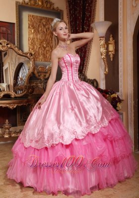 Under 200 Rose Pink Quinceanera Dress Embroidery Layers