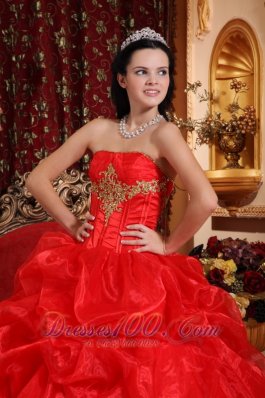 Appliques Pick-ups Quinceanera Dress Red Beading