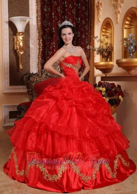 Appliques Pick-ups Quinceanera Dress Red Beading