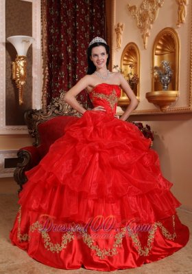 Appliques Pick-ups Quinceanera Dress Red Beading