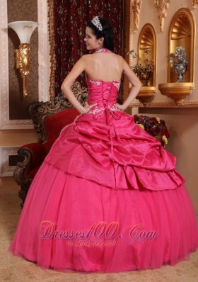 Hot Pink Appliques Beading Floor-length Quinceanera Dress