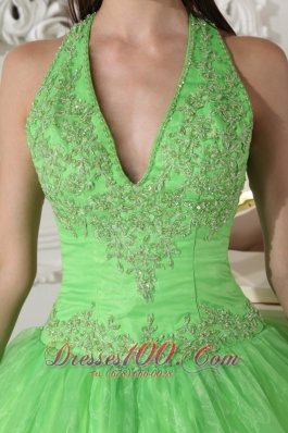 Spring Green Taffeta Organza Halter Sweet 16 Dress