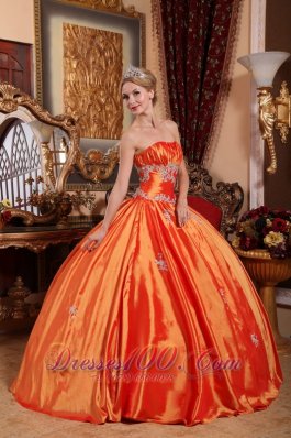 Winter Orange Red Floor-length Appliques Sweet 16 Dress