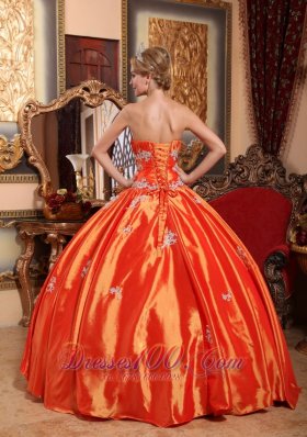 Winter Orange Red Floor-length Appliques Sweet 16 Dress