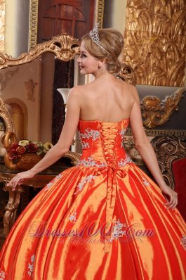 Winter Orange Red Floor-length Appliques Sweet 16 Dress