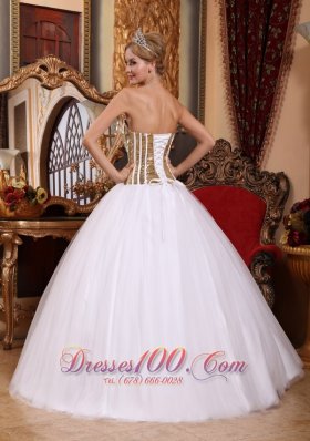 2013 White Tulle Sequins Floor-length Sweet 16 Dress