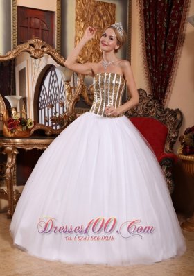 2013 White Tulle Sequins Floor-length Sweet 16 Dress