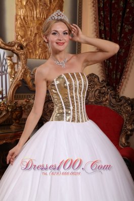 2013 White Tulle Sequins Floor-length Sweet 16 Dress