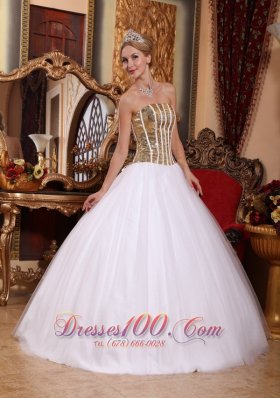 2013 White Tulle Sequins Floor-length Sweet 16 Dress