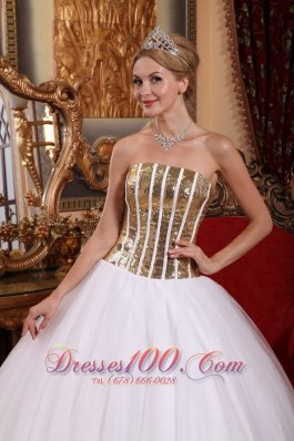 2013 White Tulle Sequins Floor-length Sweet 16 Dress