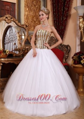 2013 White Tulle Sequins Floor-length Sweet 16 Dress