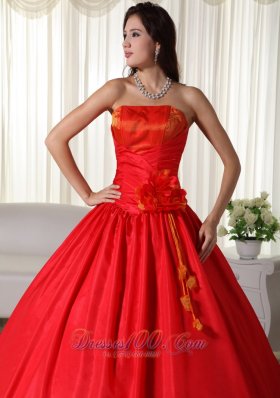 Under 200 Red Floor-length Ruched Quinceanera Dress