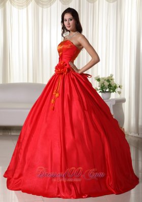 Under 200 Red Floor-length Ruched Quinceanera Dress