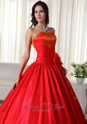 Under 200 Red Floor-length Ruched Quinceanera Dress