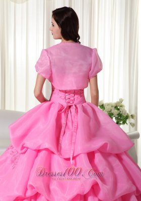 Rose Pink Strapless Beading Hand Flowers Quinceanera Dress