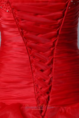 Red Beading Ruffles Brush Train Sweet 16 Dress