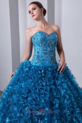 Blue Beading Ruffles Brush Train A-Line Quinceanera Dress