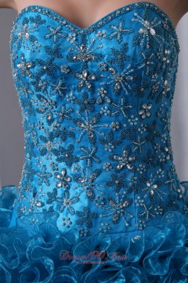 Blue Beading Ruffles Brush Train A-Line Quinceanera Dress