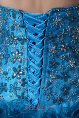 Blue Beading Ruffles Brush Train A-Line Quinceanera Dress