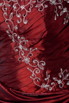 Wine Red Taffeta Organza Embroidery Quinceanera Dress