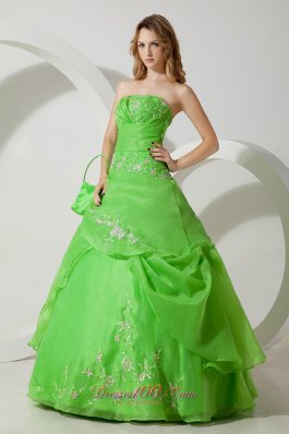 Spring Green Embroidery Floor-length Sweet 16 Dress